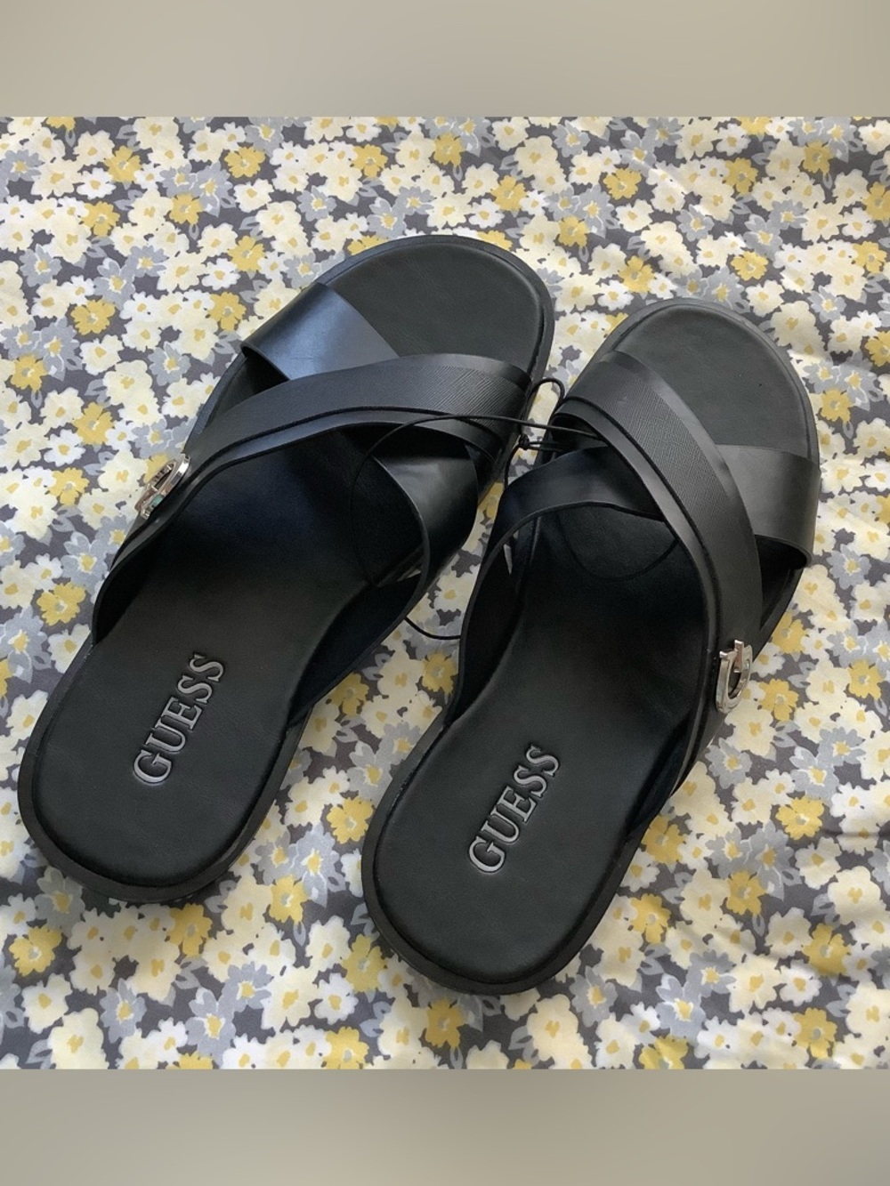 Guess Black Slide Sandals with Crisscross Straps